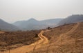 A view on the arid mountains with smog in summer in northern Thailand
