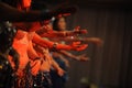 View of arms and hands of a group of belly dancers dancing in beautiful synchronisation