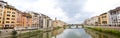 View at Arno river embankments and Ponte Santa Trinita StTrinity bridge in Florence, Italy Royalty Free Stock Photo