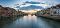 View of the Arno river, evening Florence and the St Trinity Bridge. Florence, Italy. Royalty Free Stock Photo