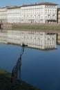 View of the Arno river and giraffe statue in Florence