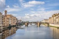 Arno river and St Trinity bridge designed by Bartolomeo Ammanati and reconstructured after World War II in Florence, Italy Royalty Free Stock Photo