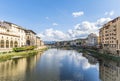 Arno river and St Trinity bridge designed by Bartolomeo Ammanati and reconstructured after World War II in Florence, Italy Royalty Free Stock Photo