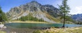 View of Arpy Lake in Val D`Aosta, italian Alps, Italy