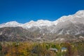 ARSLANBOB, KYRGYZSTAN: View of Arslanbob village in southern Kyrgyzstan, with mountains in the background during autumn.