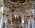 View of the art on the interior of the Pilgrimage Church of Wies in Steingaden, Weilheim-Schongau district, Bavaria, Germany