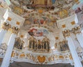 View of the art on the interior of the Pilgrimage Church of Wies in Steingaden, Weilheim-Schongau district, Bavaria, Germany