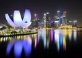 View of the Art Science Museum and Marina Bay Financial Centre in the evening in Singapore. Royalty Free Stock Photo