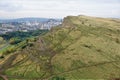 View from Arthur`s seat over meadowbank to Edinburgh castle Royalty Free Stock Photo