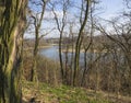 View on artificial lake dam in Prague park hostivarska prehrada