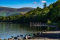 A view of ashness Jetty on Derwent water in the English Lake District on a summers morning