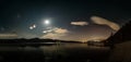 A view of Ashness jetty in the English Lake District under a Moonlit night sky Royalty Free Stock Photo