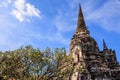 View of asian religious architecture ancient Pagodas in Wat Phra Sri Sanphet Historical Park, Ayuthaya province, Thailand Royalty Free Stock Photo