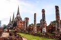 View of asian religious architecture ancient Pagodas in Wat Phra Sri Sanphet Historical Park, Ayuthaya province, Thailand Royalty Free Stock Photo