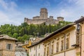 A view from Assisi, Umbria towards the Castle Rocca Maggiore on the summit of Mount Subasio Royalty Free Stock Photo