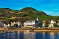 Rhine romanticism in RÃÂ¼desheim with Assmannshausen vineyards Royalty Free Stock Photo