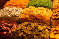 View of Assortment dried fruits. Concept of organic healthy assorted dried fruit for snacks