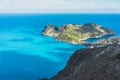 View of Assos village and beautiful blue sea bay, Kefalonia island, Greece