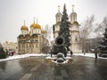 View of the Assumption Cathedral, the Patriarch`s Chambers and the Tsar Cannon.