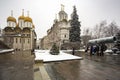 View of the Assumption Cathedral, the Patriarch`s Chambers and the Tsar Cannon.