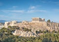 View in Athens on the Acropolis, Parthenon  in the early evening Royalty Free Stock Photo