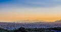 View of Athens and Pireus port from Acropolis hill against sunset, Greece Royalty Free Stock Photo