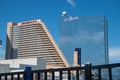 View of the Atlantic City skyline including the Showboat and Ocean Resort Hotel and Casinos as well as the House of Blues concert