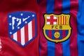 View of Atletico Madrid Against Barcelona Football Logo on Home Jersey