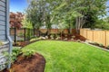 Nice fenced backyard with new planting beds Royalty Free Stock Photo