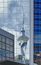 Auckland Skytower futuristic reflection in office building