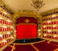 View of the auditorium and the stage of the theater La Scala in Milan, Italy Royalty Free Stock Photo