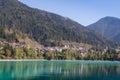 View of Auronzo di Cadore and the Lake Santa Caterina or Lago Auronzo Royalty Free Stock Photo
