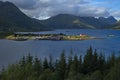 View from Austnesfjorden resting place on Sildpollnes Peninsula on the Scenic Route Lofoten in Troms county, Norway Royalty Free Stock Photo