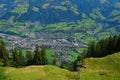 View from the Austrian Alps - Hahnenkamm ski run on Kitzbuhel town and Kitzbuheler Horn mountains