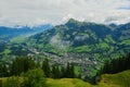 View from the Austrian Alps - Hahnenkamm ski run on Kitzbuhel town and Kitzbuheler Horn mountains
