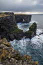 View during auto trip in West Iceland, Snaefellsnes peninsula, View Point near Svortuloft Lighthouse. Spectacular black volcanic Royalty Free Stock Photo