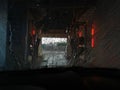 View of an automatic car wash from inside a car Royalty Free Stock Photo