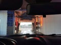 View of an automatic car wash from inside a car Royalty Free Stock Photo