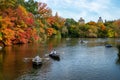 View of autumn landscape. boats on the lake in Central Park. New York City. USA Royalty Free Stock Photo