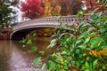 View of autumn landscape with Bow bridge in Central Park. New York City. USA Royalty Free Stock Photo