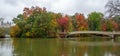 View of autumn landscape with Bow bridge in Central Park. New York City. USA Royalty Free Stock Photo