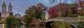 View of autumn landscape with Bow bridge in Central Park. New York City. USA Royalty Free Stock Photo