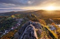 View of autumn landscape with rocky mountains in the background. The Vrsatec National Nature Reserve in the White Carpathian Royalty Free Stock Photo