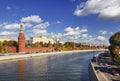 View of autumn Moscow, the Kremlin embankments and the Moscow River. Royalty Free Stock Photo