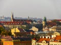 Cityscape of old Prague, tiled roofs of old houses