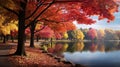 View of autumn\'s splendor, with trees ablaze in a riot of colors.