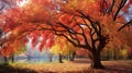 View of autumn\'s splendor, with trees ablaze in a riot of colors.