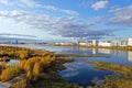 View from the height of the lake and the Siberian city of Nadym in autumn