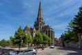 View of Autun Cathedral and cobbled streets in Autun, Burgundy, France