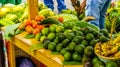 View on avocado and fruits on market in Salento, Colombia